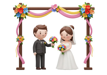 Isolated Couple Celebrating Wedding Under Floral Archway