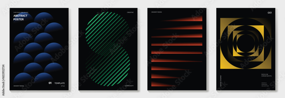 Canvas Prints modern gradient poster on dark background vector set. cover template with vibrant perspective geomet