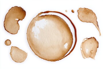 Assorted Coffee Rings and Stains Collection on White Background, Perfect for Grunge Design Elements
