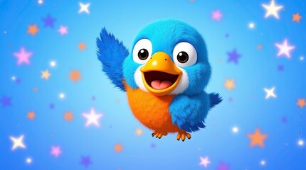 Naklejka premium a vibrant cheerful parrot with fluffy feathers in bright blue orange and white colors the parrot, 3d Illustrations