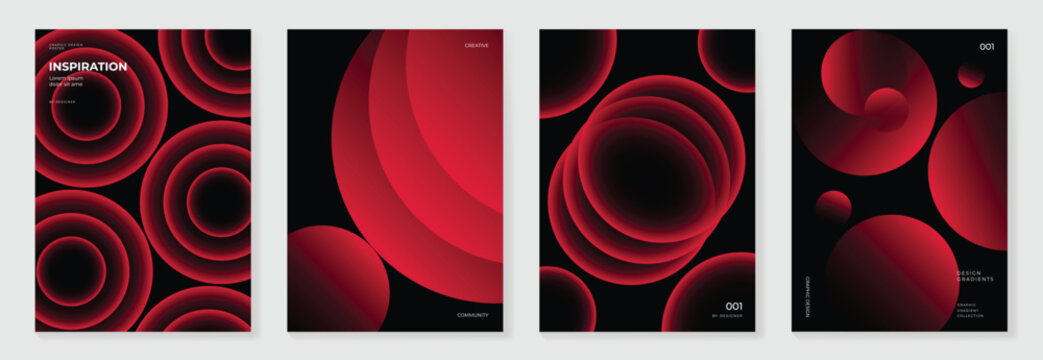 Modern gradient poster on dark background vector set. Cover template with red bubble different. Modern Design for wall art, flyers, brochures, covers and web banners. 
