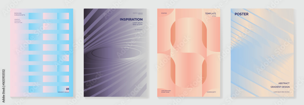 Wall mural modern gradient poster background vector set. cover template with vibrant perspective geometric shap