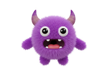 Isolated Adorable 3D Render of a Fuzzy Purple Monster with Horns and Big Eyes