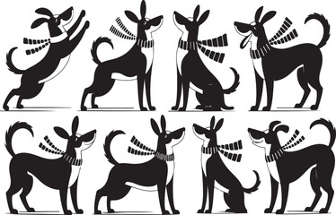 Christmas wild deer and reindeer silhouettes vector illustration