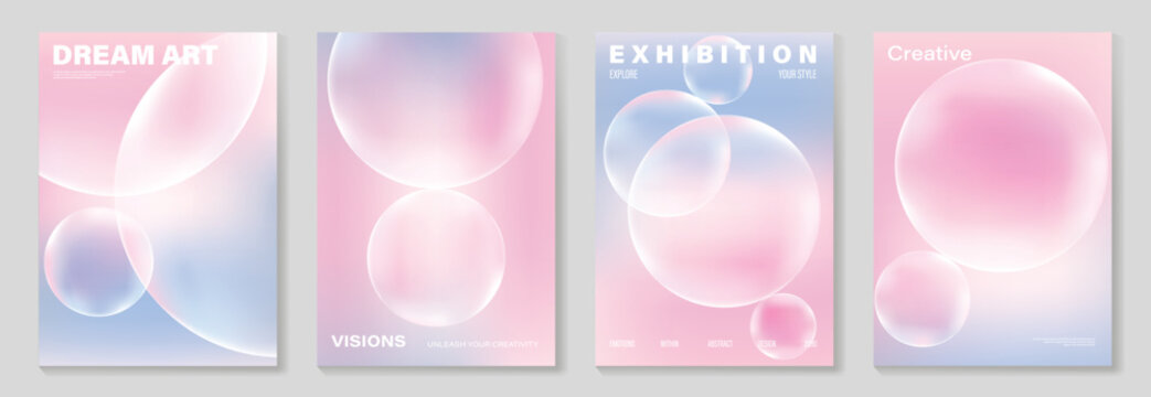 Modern gradient poster background vector set. Cover template with pink and blue bubble different. Modern Design for wall art, flyers, brochures, covers and web banners. 