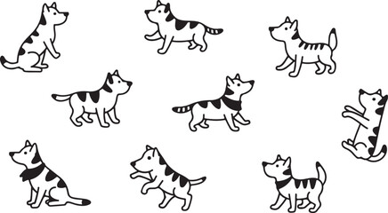 Cartoon collection of cute farm animals, vector pet dog and cat silhouettes