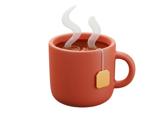 Isolated Warm Steaming Red Tea Mug with Teabag, Cozy Comfort Concept