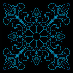 Classical elegant floral ornamental design displays symmetrical scrollwork and leaf patterns.