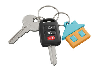 Isolated House and Car Keys with Remote Fob