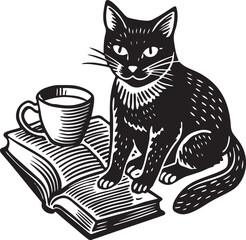 Cat with Coffee Cup and Curious Mouse Illustration