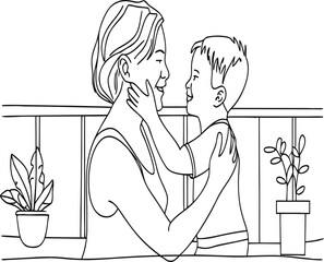 mother and son sharing a loving embrace vector illustrator