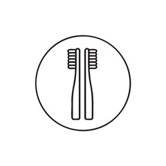 A simple icon of two toothbrushes inside a circle.