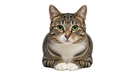 Fototapeta premium Striking tabby cat with intense green eyes posed against a black background