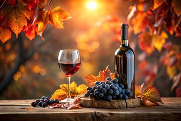 Autumn harvest celebration with red wine grapes and warm sunlight