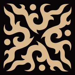 This elegant symmetrical abstract pattern displays flowing organic shapes and decorative swirls.