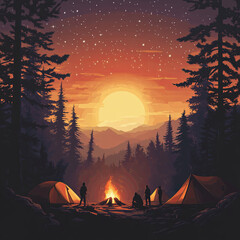 mountaintop camping scene