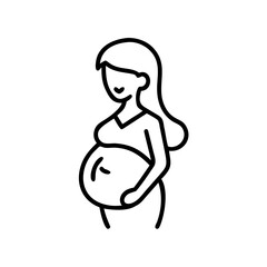 Line art of a pregnant woman gently holding her belly, symbolizing motherhood, pregnancy, and prenatal care.
