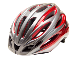 Red and silver bicycle helmet isolated on transparent background