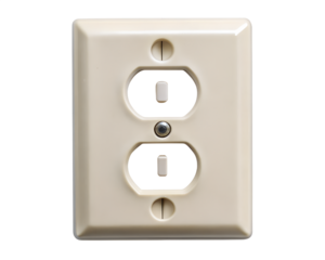Double electrical outlet with beige plate isolated on transparent background