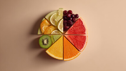 Pie chart made from sliced fruit, symbolizing nutritional data