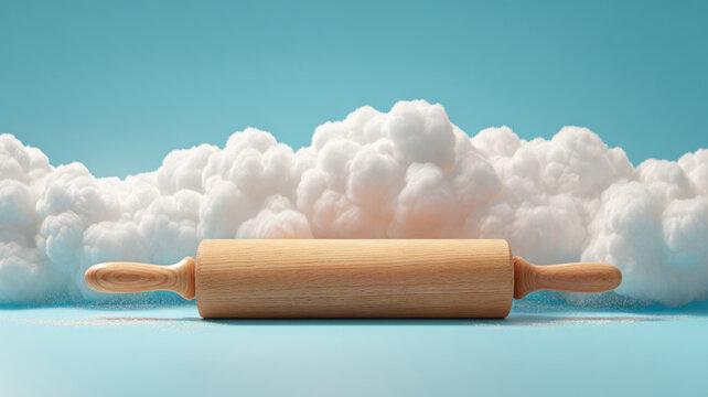 Rolling pin flattening clouds soft baking metaphor