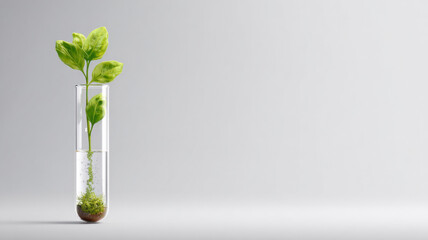 Test tube sprouting basil leaf, representing food innovation