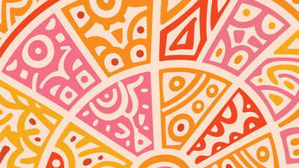 Artistic circular design featuring pink orange and yellow shapes creating a vibrant and playful pattern