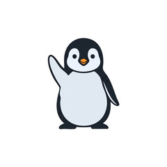 Cute cartoon baby penguin icon. Flat design vector graphic illustration of an arctic bird isolated on a white background.