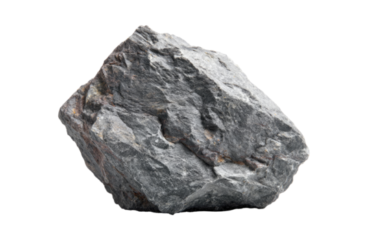 Close-up of a dark gray stone, rough texture, irregular shape