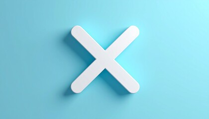 Obraz premium Abstract X Symbol: A minimalist, modern composition featuring a stark, white X emblem cast in sharp relief against a pastel blue canvas.