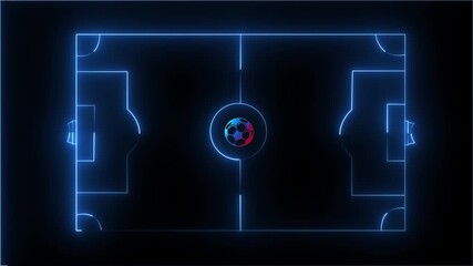 glowing representation of a soccer field against dark background. the field future stand makings point penalty area.modern and dynamic feel futuristic sports theme . - Powered by Adobe