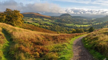 Autumnal Hiking Trail  Scenic Valley Landscape