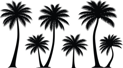 Vector illustration of a tropical summer sunset with palm trees silhouettes against the sea and sky