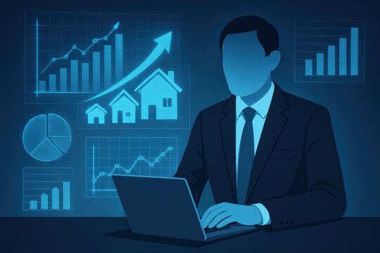Businessman Analyzing Financial Data Illustration - Powered by Adobe