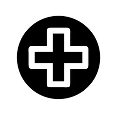 Fototapeta premium A black circle containing a bold white plus sign centered within the circular shape on a white background