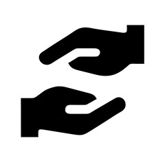 Illustration showing two open hands, one above the other, in a gesture of offering or support and care