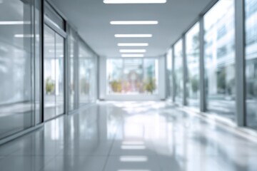 Blurred modern hallway with glass walls
