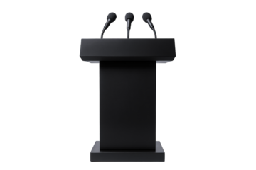 Modern Black Podium with Three Microphones for Public Speaking and Presentations