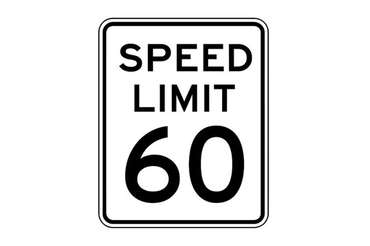 Speed limit road sign 60, traffic regulation, transportation safety, warning notice, official speed restriction, highway control, street rules, urban driving guidance, vector illustration