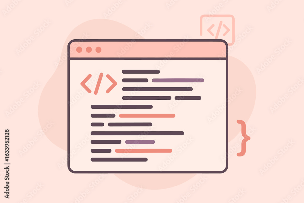 Wall mural abstract web programming code window, modern software development, vector illustration, website codi