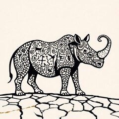 Fototapeta premium African Rock Art Style Rhino Illustration