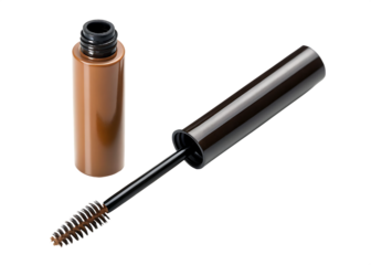 Brown tinted brow gel bottle with applicator isolated on a transparent background image