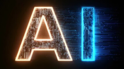 ai text on digital binary code background in web animation - Powered by Adobe