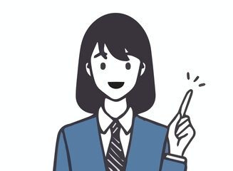 Businesswoman cartoon character pointing finger in flat design illustration