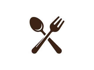 Crossed Spoon and Fork Silhouette on White Background