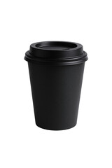 Minimalist Black Disposable Coffee Cup with Lid, Isolated on a Dark Background, Representing Takeaway Beverages and Modern Simplicity