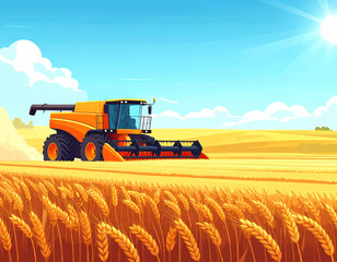 Obraz premium Combine harvester harvesting wheat crop in summer, generated AI