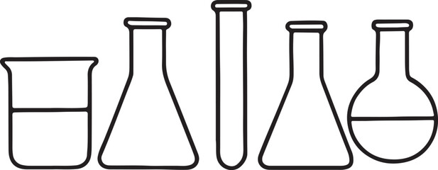 line drawing sketch of laboratory glassware items set vector art illustration