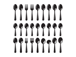 Set of kitchen spoon utensils and knives vector illustration for cooking and dining design