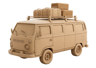 Obraz premium Clay style travel van with luggage on roof rack isolated on a transparent background image